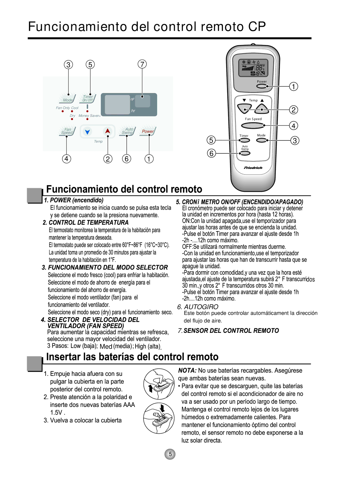 Friedrich CP10, CP12 manual Funcionamiento del control remoto CP, Dos, Med 