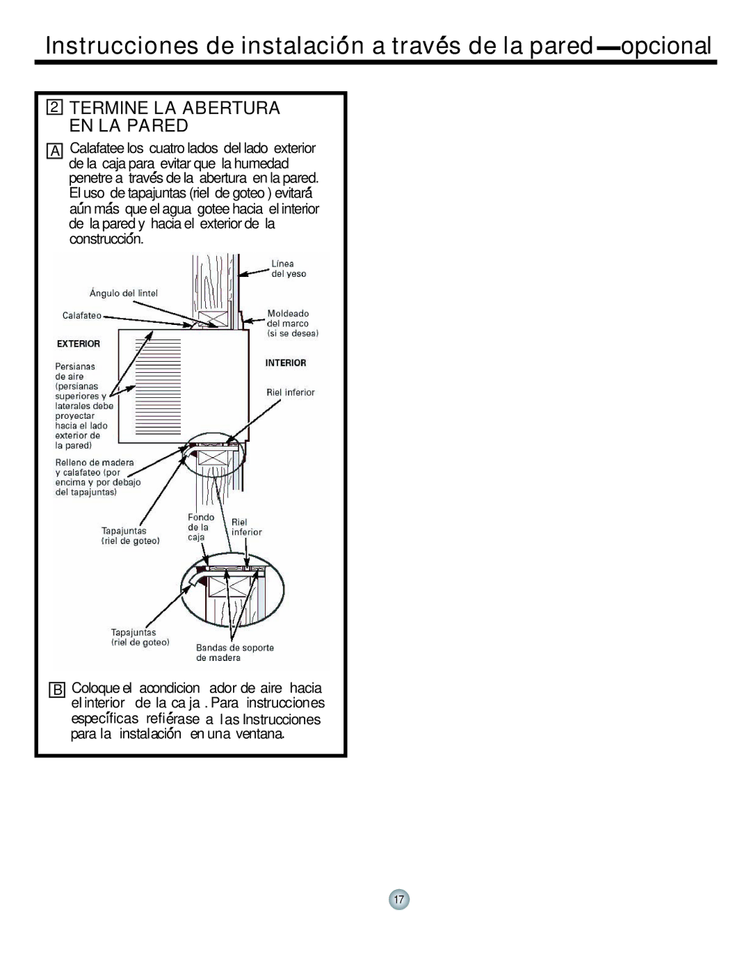 Friedrich CP10, CP12 manual Instrucciones de instalacion a traves de la pared opcional 