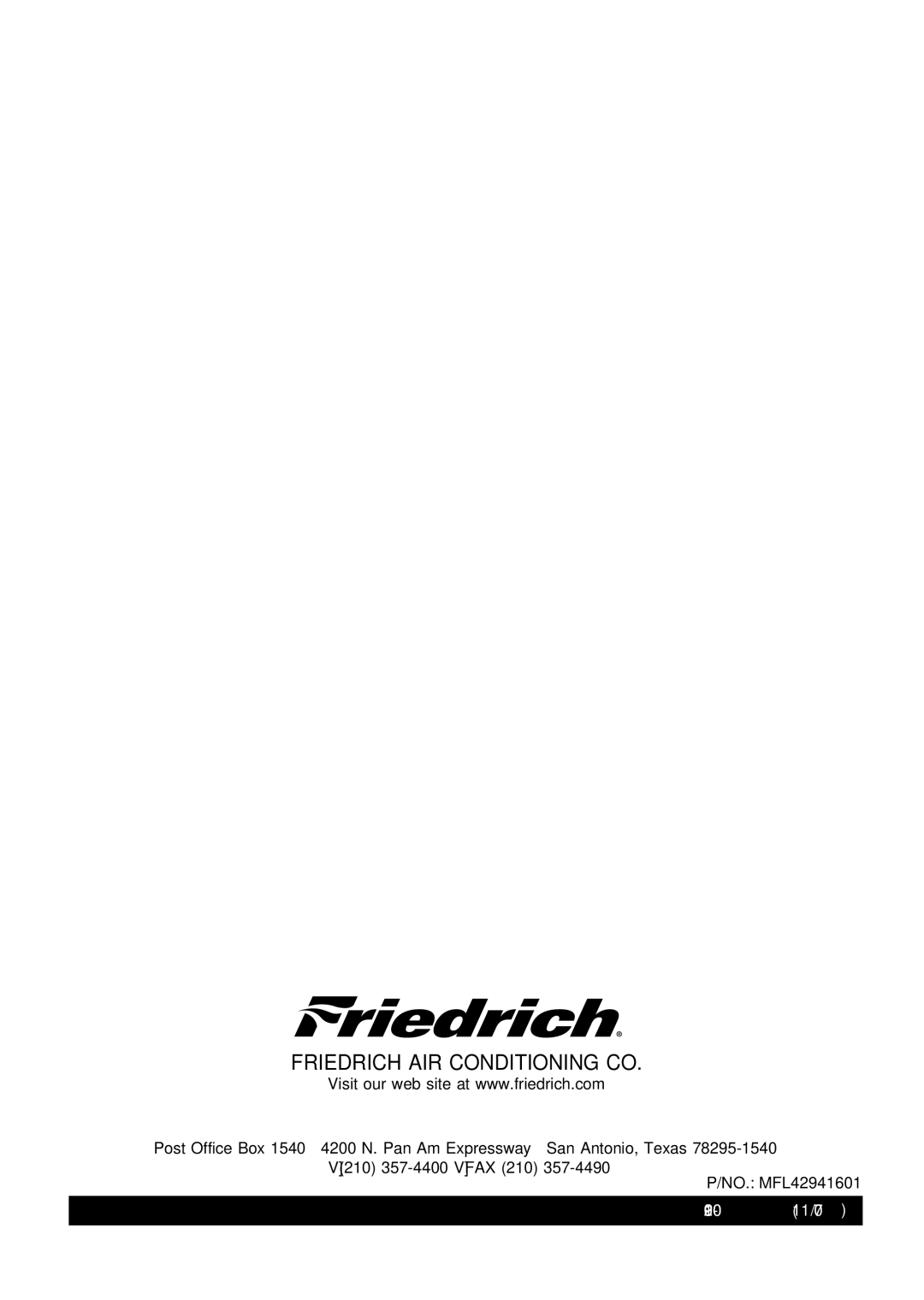 Friedrich CP12, CP10 manual Friedrich AIR Conditioning CO 