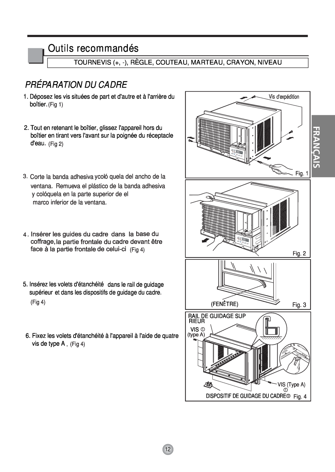 Friedrich CP10, CP12 manual Outils recommandés, Préparation Du Cadre, Français 