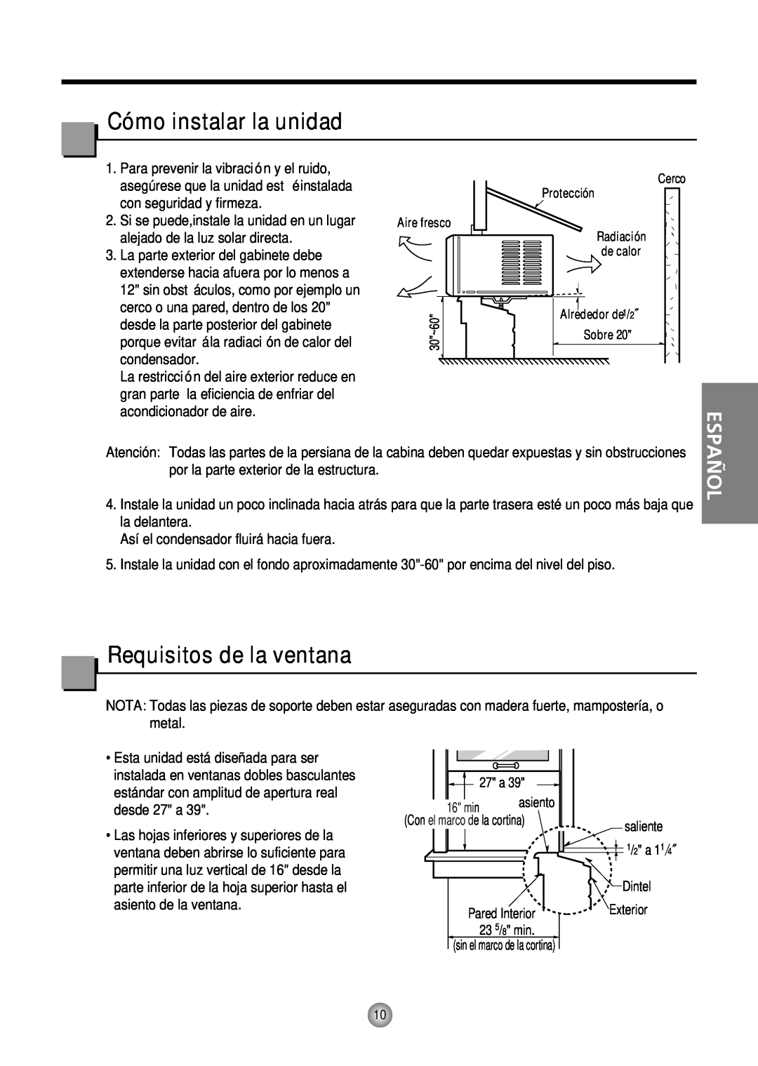 Friedrich CP12, CP10 manual Cómo instalar la unidad, Requisitos de la ventana 