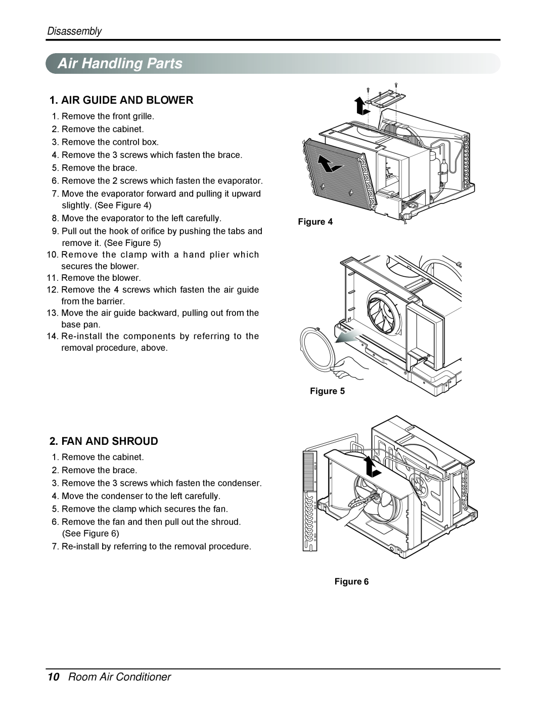 Friedrich CP12F10, CP10F10 manual Air HandlingParts, 10Room Air Conditioner, Disassembly 