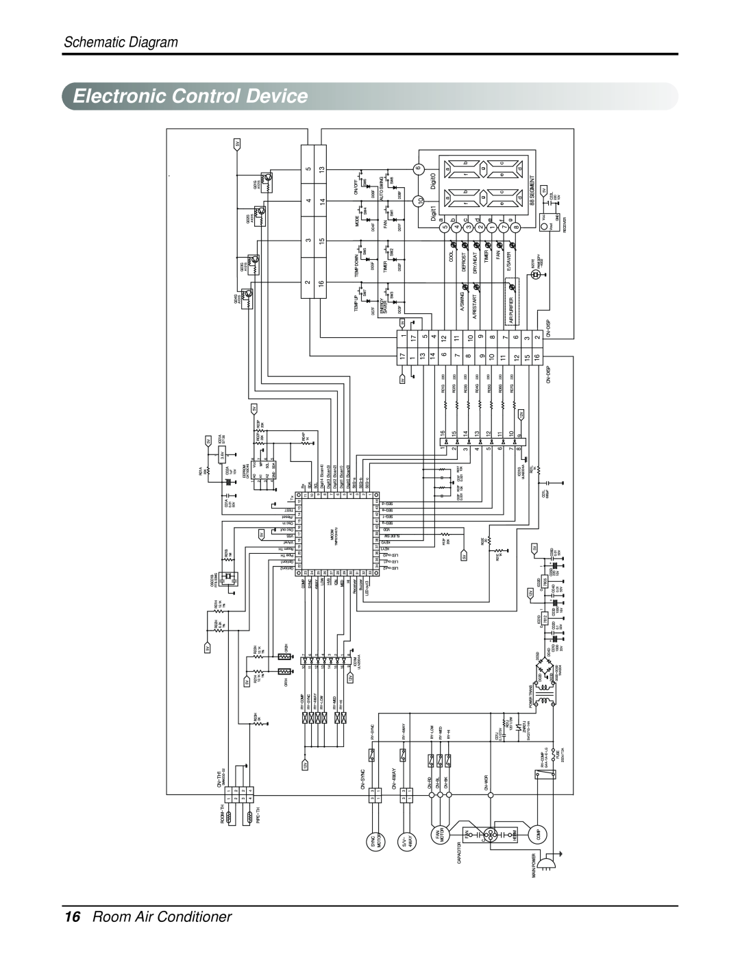 Friedrich CP12F10, CP10F10 manual ElectronicControl Device, 16Room Air Conditioner, Schematic Diagram 