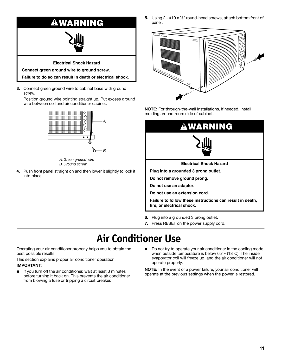 Friedrich CP18C30 manual Air Conditioner Use 