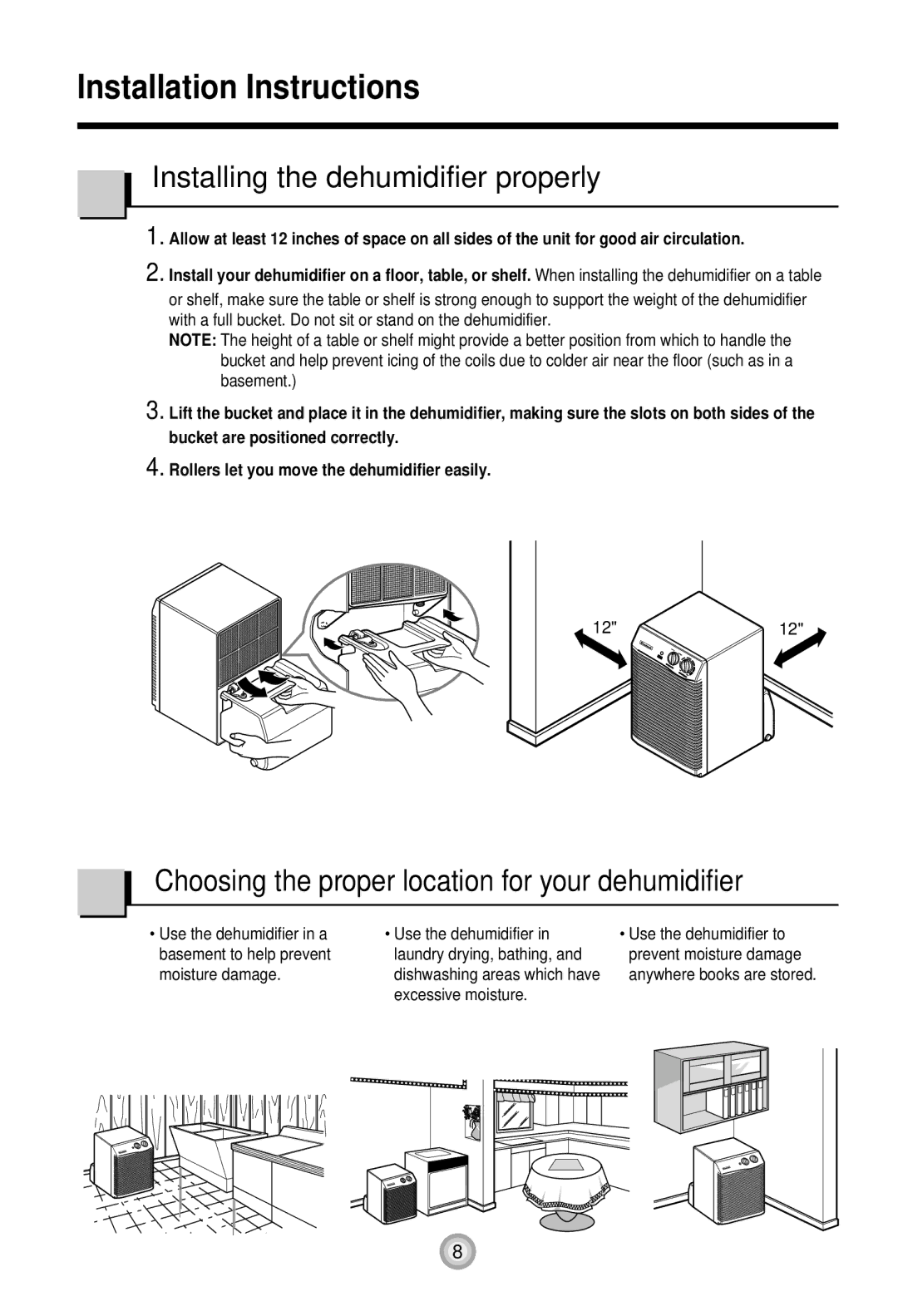 Friedrich D30, D50, D40 manual Installation Instructions, Installing the dehumidifier properly, 1212 