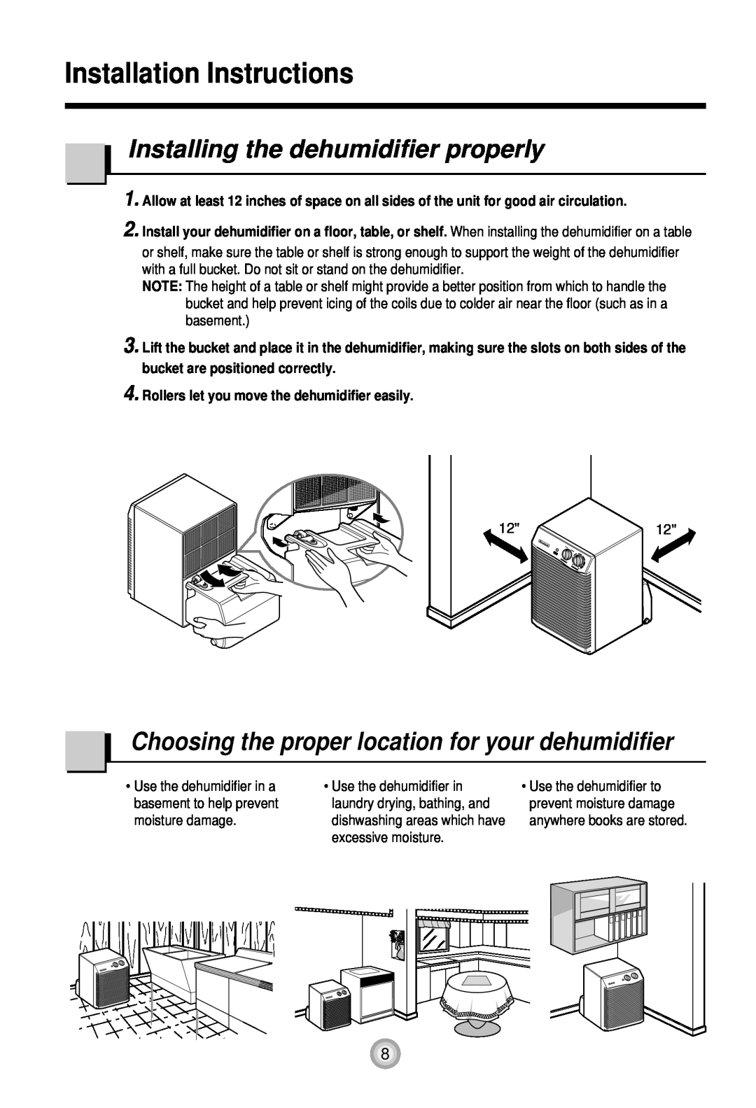 Friedrich D30, D50, D40 manual Installation Instructions, Installing the dehumidifier properly 