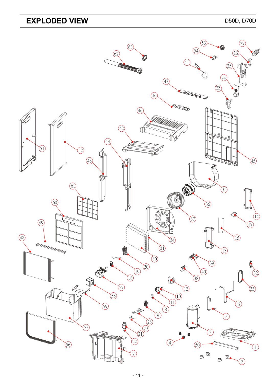 Friedrich D525, Dehumidifier technical specifications D50D, D70D 