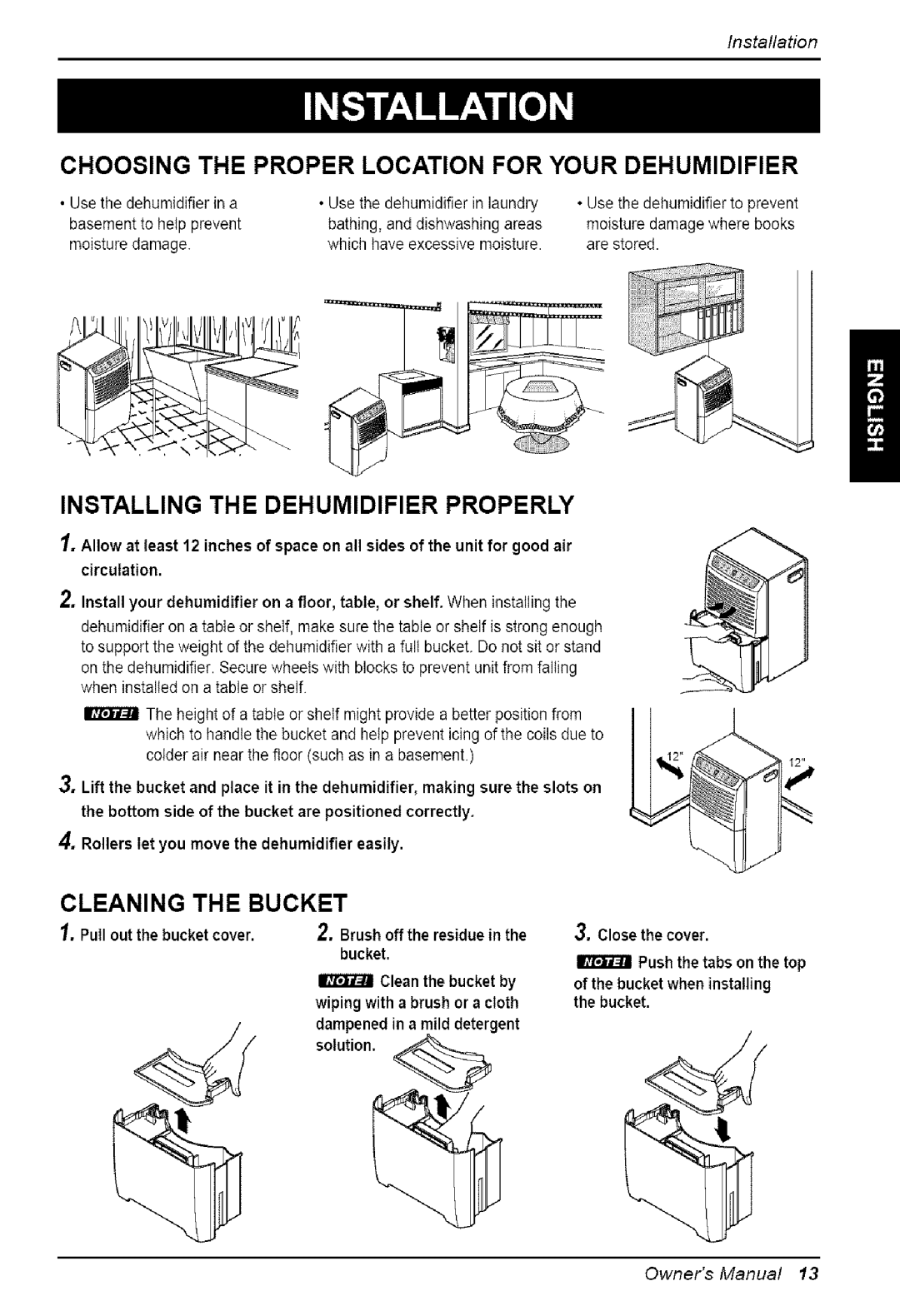 Friedrich D30C Installation, Choosing the Proper Location for Your Dehumidifier, Installing the Dehumidifier Properly 