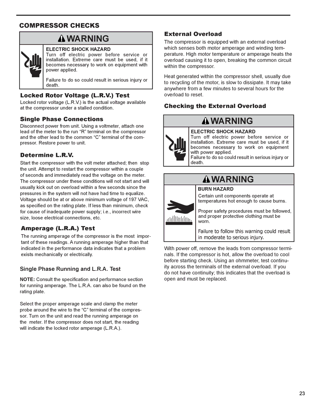 Friedrich XQ08M10, EQ08M11, XQ06M10, XQ05M10, XQ10M10 service manual Compressor Checks 