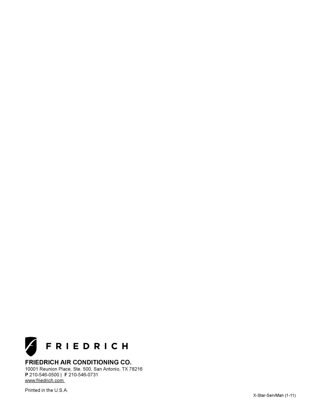 Friedrich XQ05M10, EQ08M11, XQ06M10, XQ10M10, XQ08M10 service manual Friedrich AIR Conditioning CO 