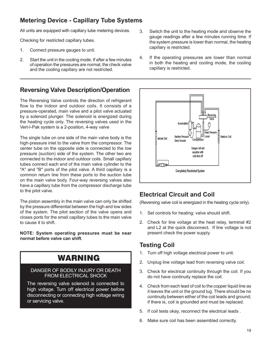 Friedrich V(E Metering Device Capillary Tube Systems, Reversing Valve Description/Operation, Electrical Circuit and Coil 