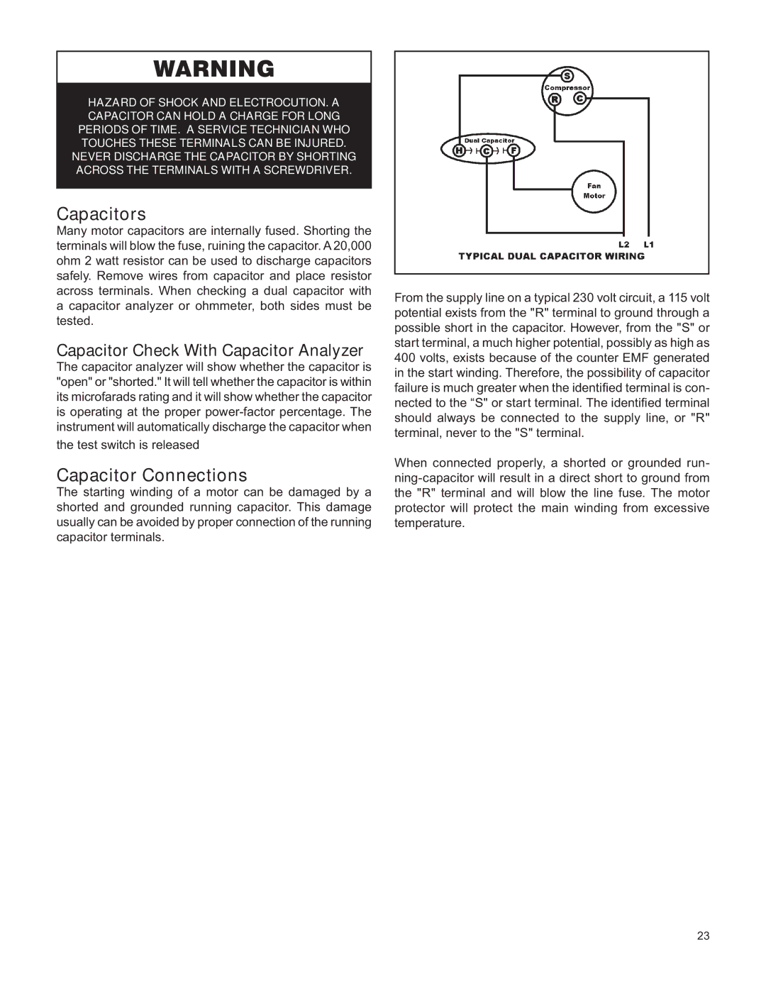 Friedrich V(E, H)A09K25 service manual Capacitors, Capacitor Connections 