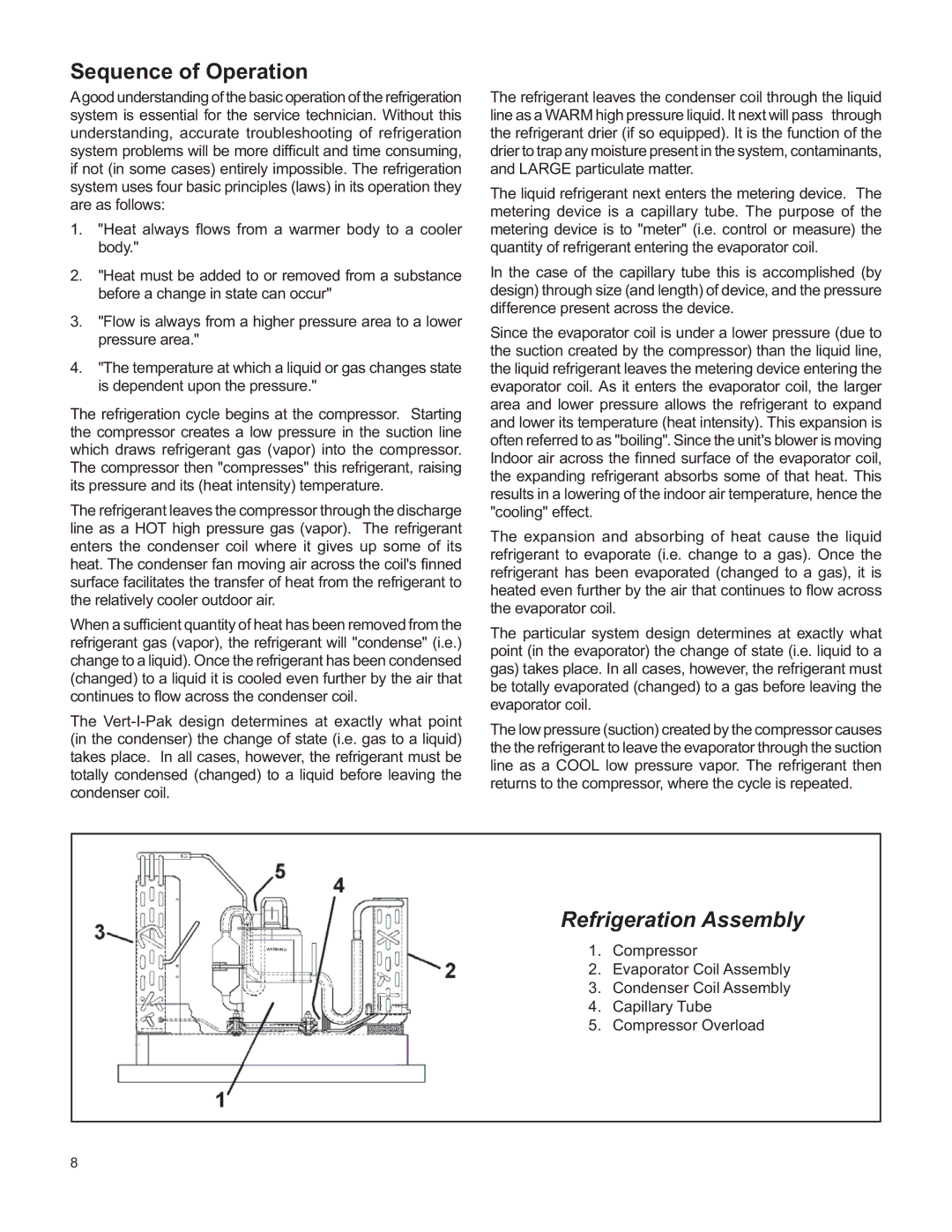 Friedrich H)A09K25, V(E service manual Sequence of Operation, Refrigeration Assembly 