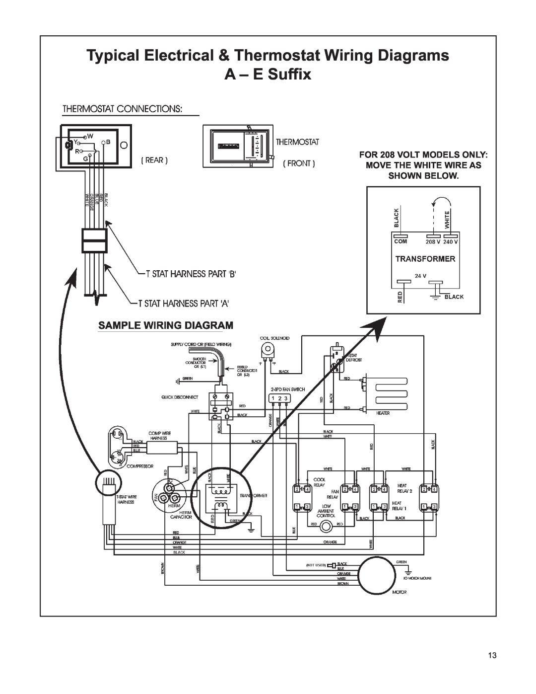 Friedrich V(E, H)A09K25 service manual A - E Sufﬁx, Typical Electrical & Thermostat Wiring Diagrams, Shown Below 