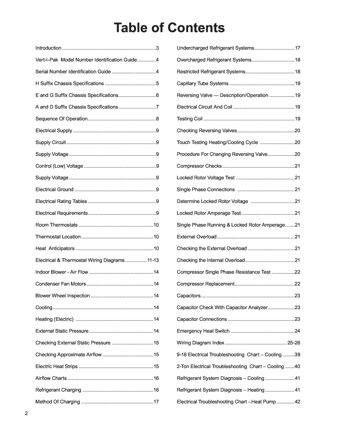 Friedrich H)A09K25, V(E service manual Table of Contents 