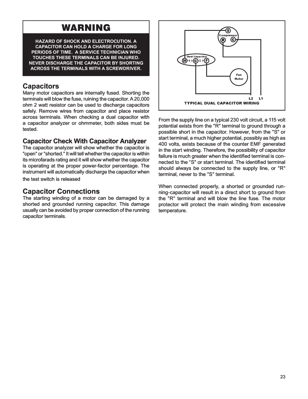 Friedrich V(E, H)A09K25 service manual Capacitors, Capacitor Connections, Capacitor Check With Capacitor Analyzer 