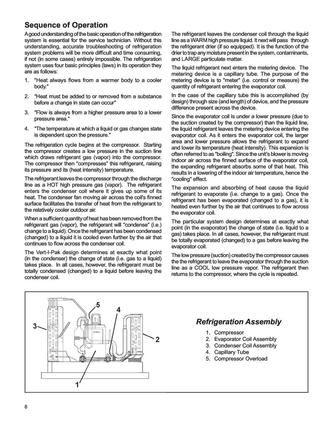 Friedrich H)A09K25, V(E service manual Sequence of Operation, Refrigeration Assembly 