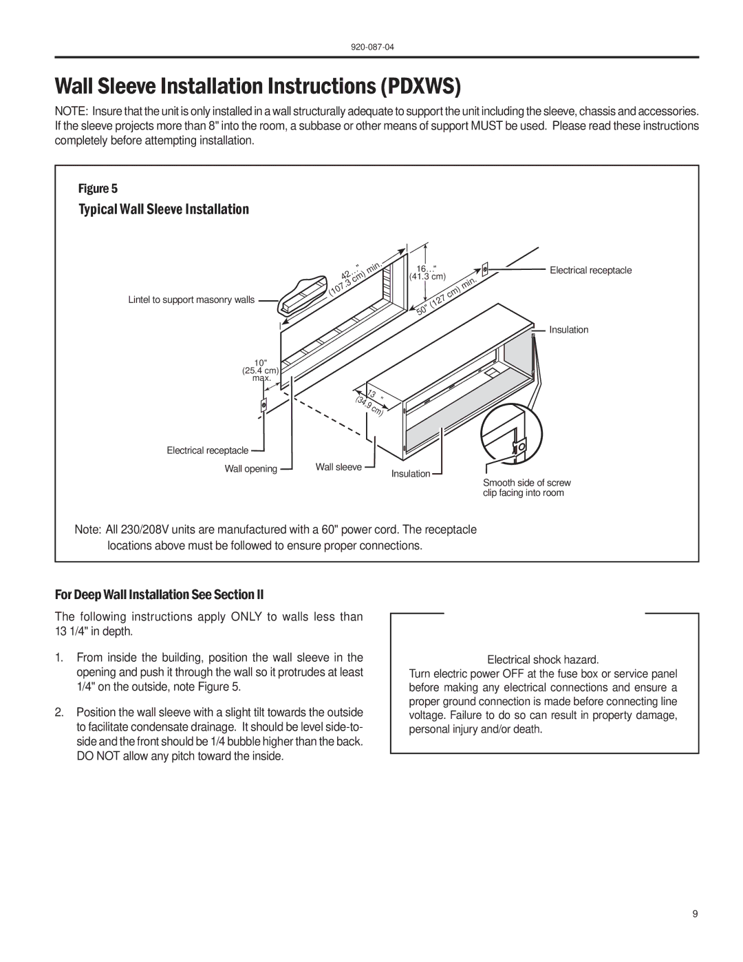 Friedrich HEAT PUMPS manual Wall Sleeve Installation Instructions Pdxws, Typical Wall Sleeve Installation 