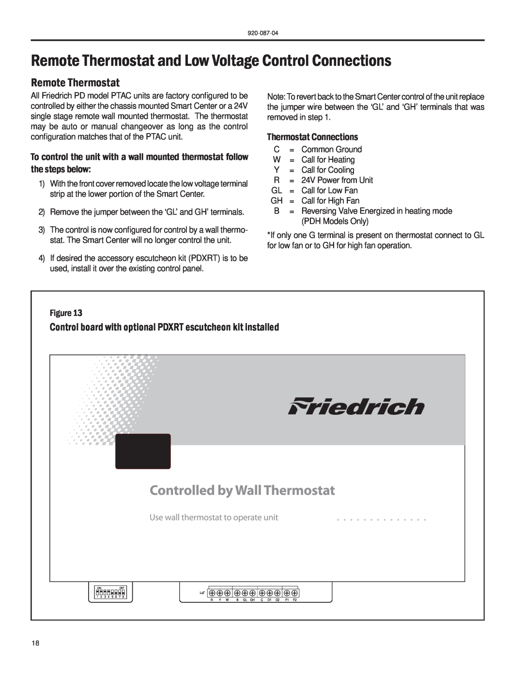 Friedrich HEAT PUMPS manual Remote Thermostat, Thermostat Connections 