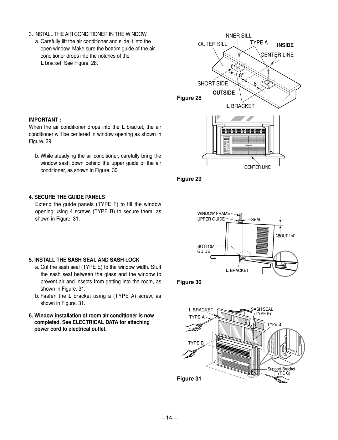 Friedrich KP05A10 KP06A10 manual Secure the Guide Panels, Install the Sash Seal and Sash Lock, Outside 