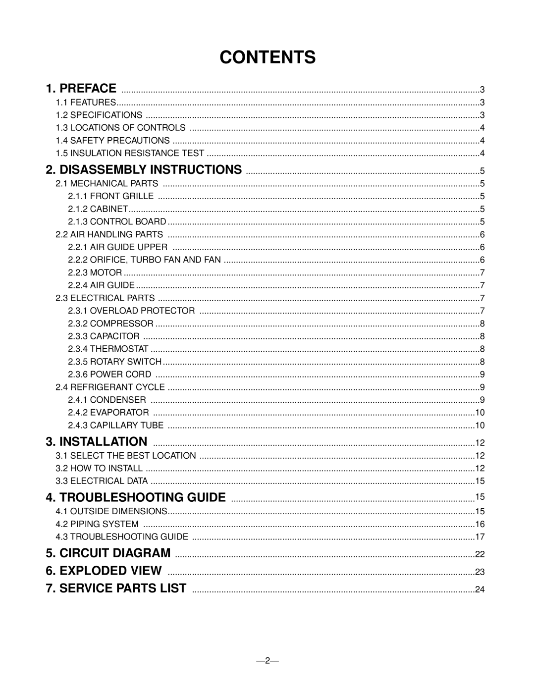 Friedrich KP05A10 KP06A10 manual Contents 