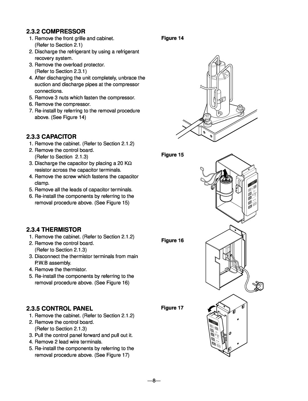 Friedrich KP05A10 KP06A10 manual Compressor, Capacitor, Thermistor, Control Panel, Figure Figure 