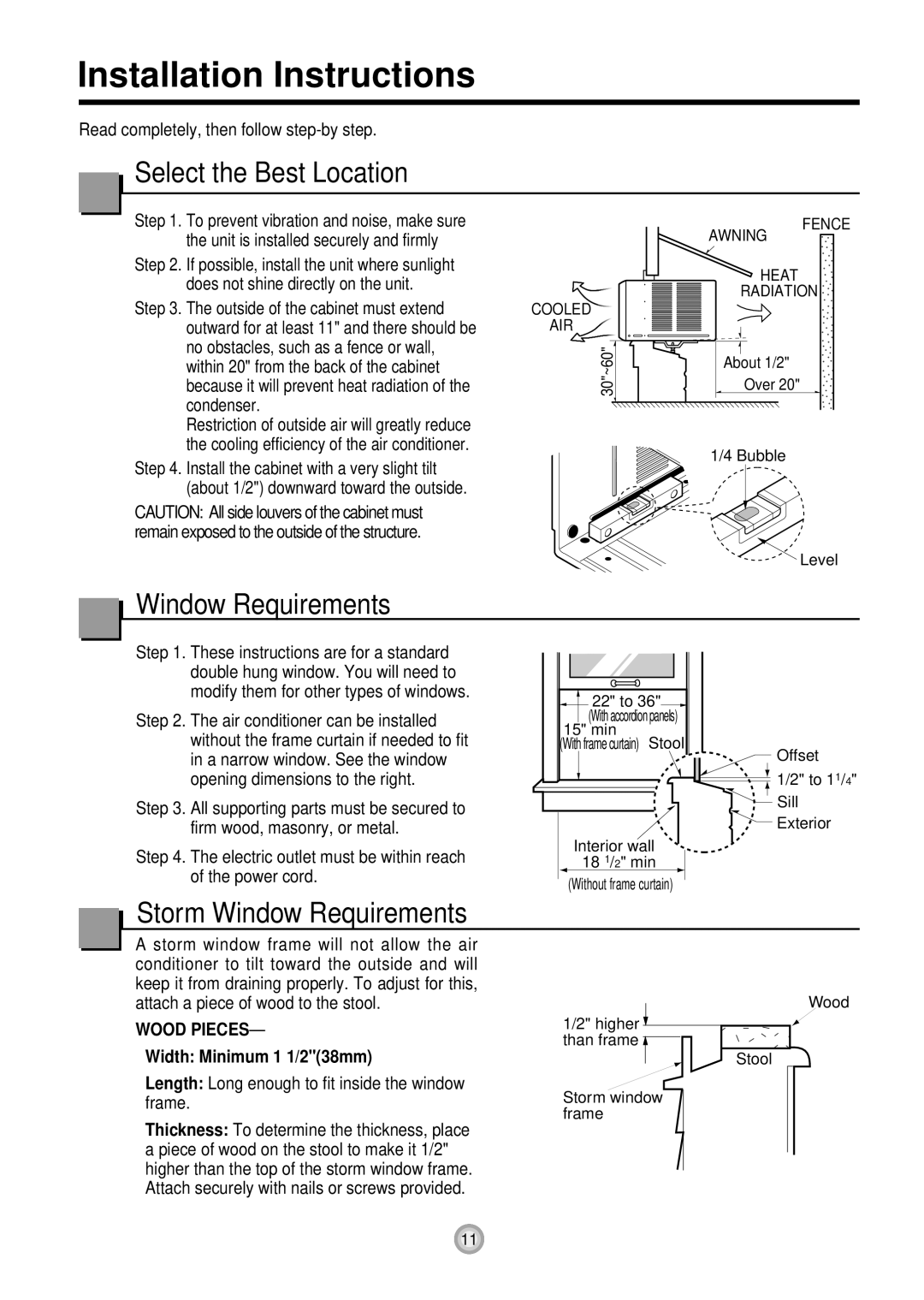 Friedrich KQ08E10 manual Select the Best Location, Storm Window Requirements 