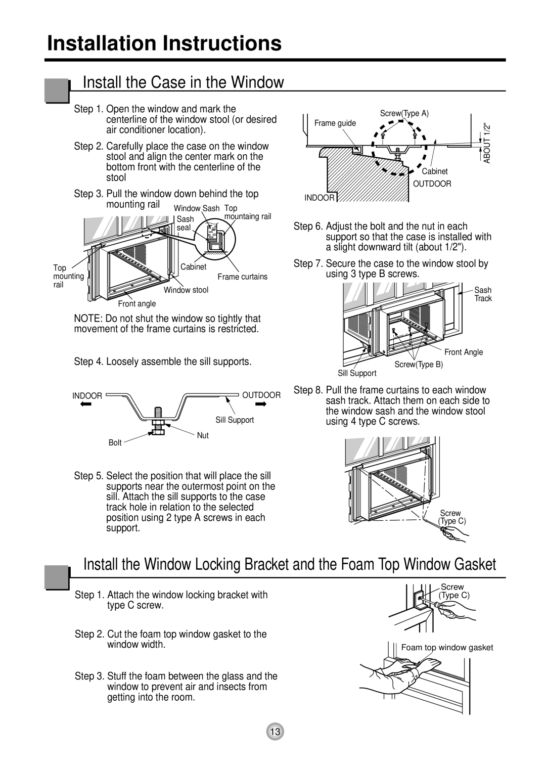 Friedrich KQ08E10 manual Install the Case in the Window, Pull the window down behind the top Mounting rail 