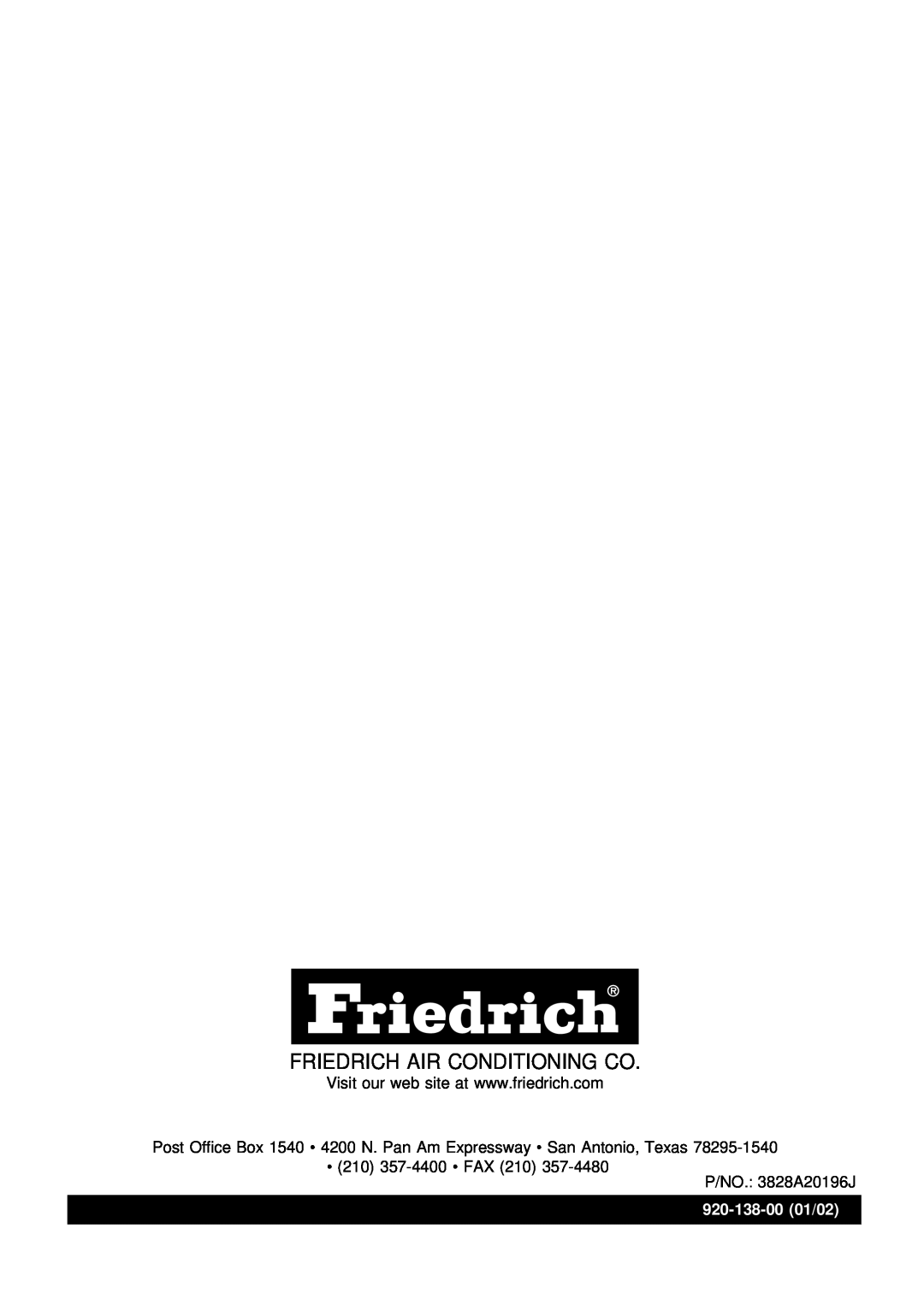 Friedrich KQ08E10 manual Friedrich Air Conditioning Co 