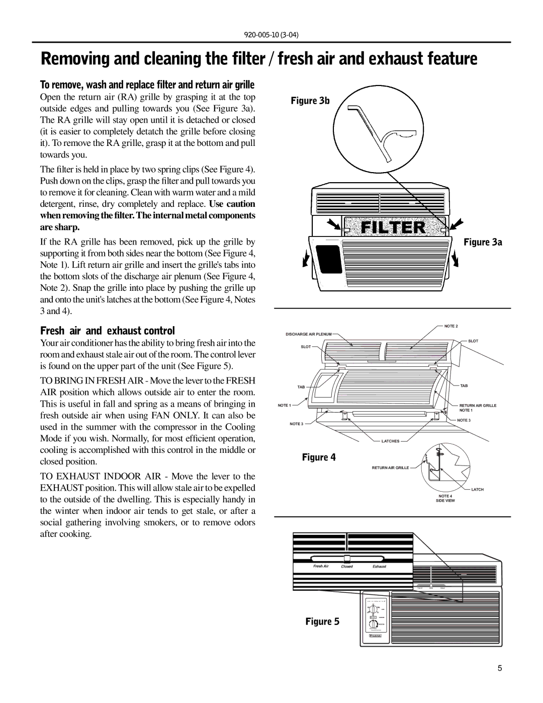 Friedrich KM20, KS10 manual Fresh air and exhaust control 