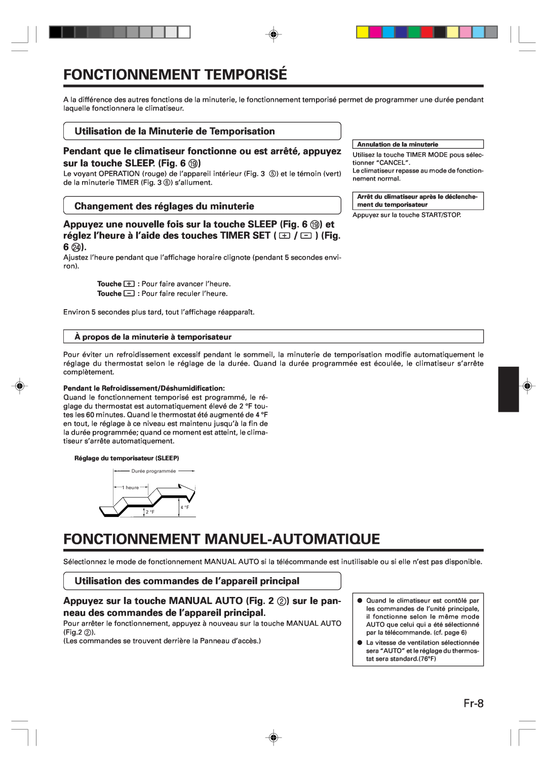 Friedrich MR12Y1F Fonctionnement Temporisé, Fonctionnement Manuel-Automatique, Fr-8, Changement des réglages du minuterie 