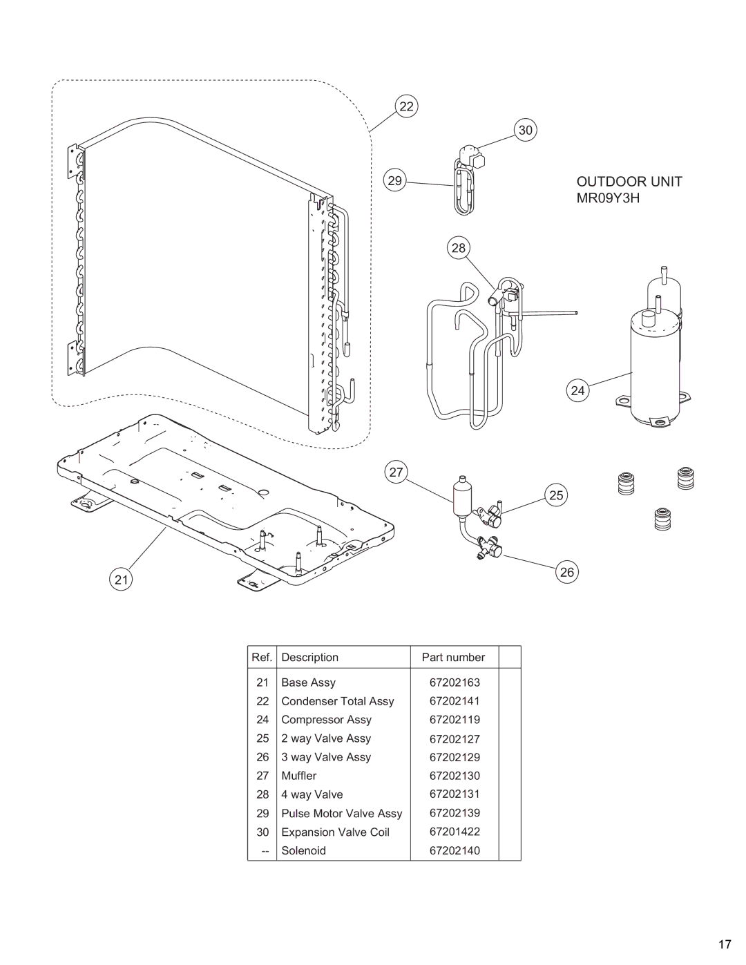 Friedrich MR09Y3H, MR12Y3H manual Description Part number Base Assy 