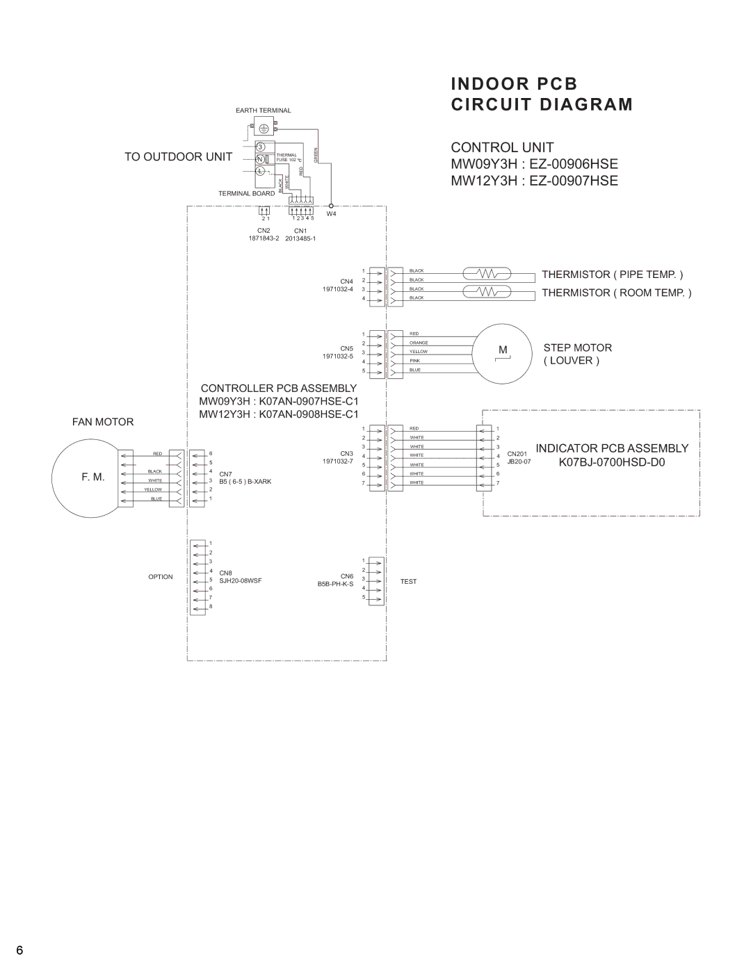 Friedrich MR12Y3H, MR09Y3H manual Indoor PCB Circuit Diagram, Control Unit MW09Y3H EZ-00906HSE MW12Y3H EZ-00907HSE 