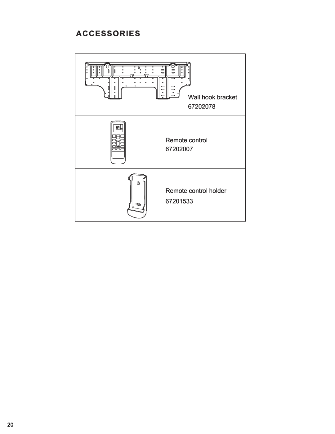 Friedrich MR12Y3H, MR09Y3H manual Accessories, Wall hook bracket Remote control, Remote control holder 