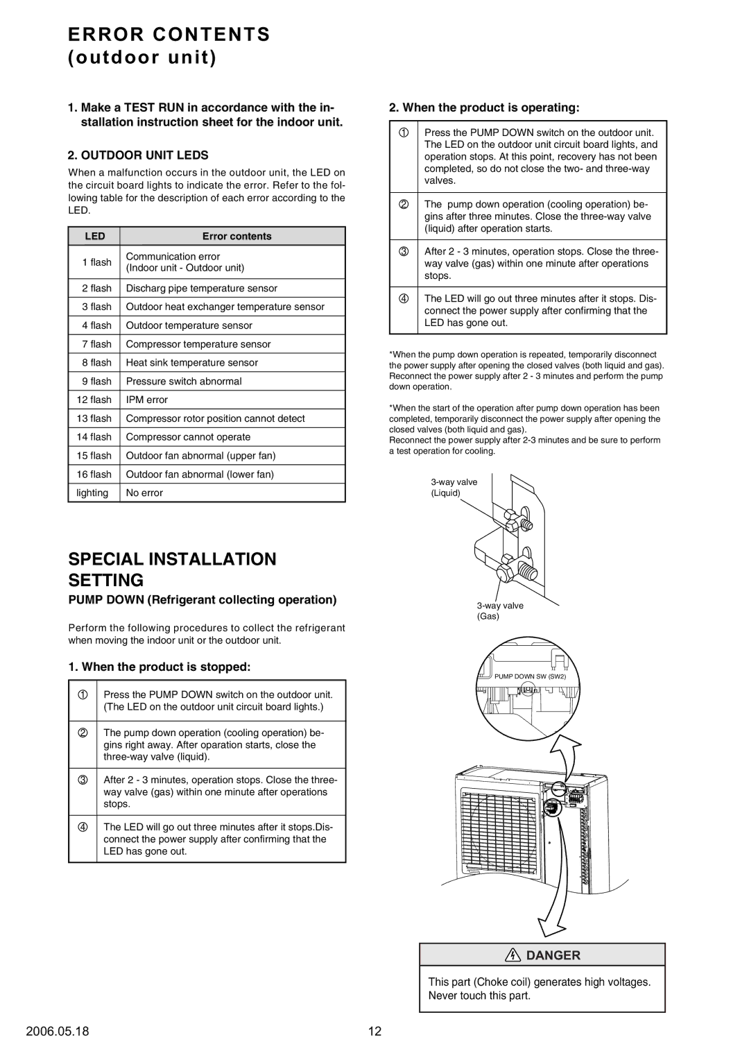 Friedrich MC24Y3F, MR24UY3F specifications Error Contents outdoor unit 