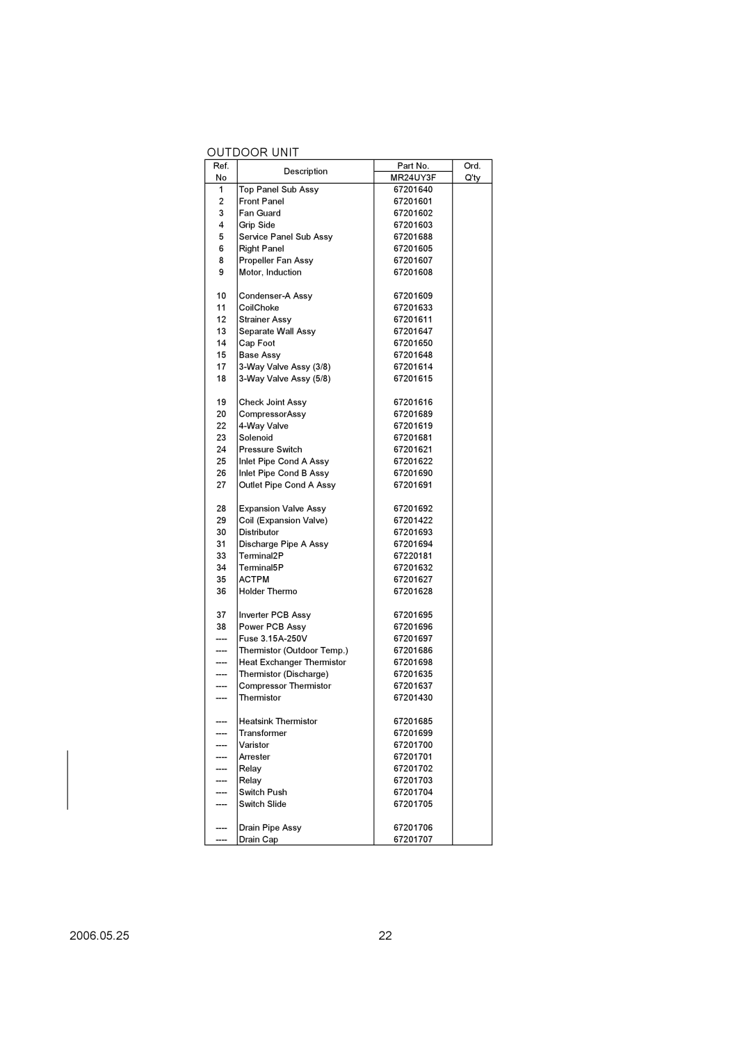 Friedrich MC24Y3F, MR24UY3F specifications Outdoor Unit 