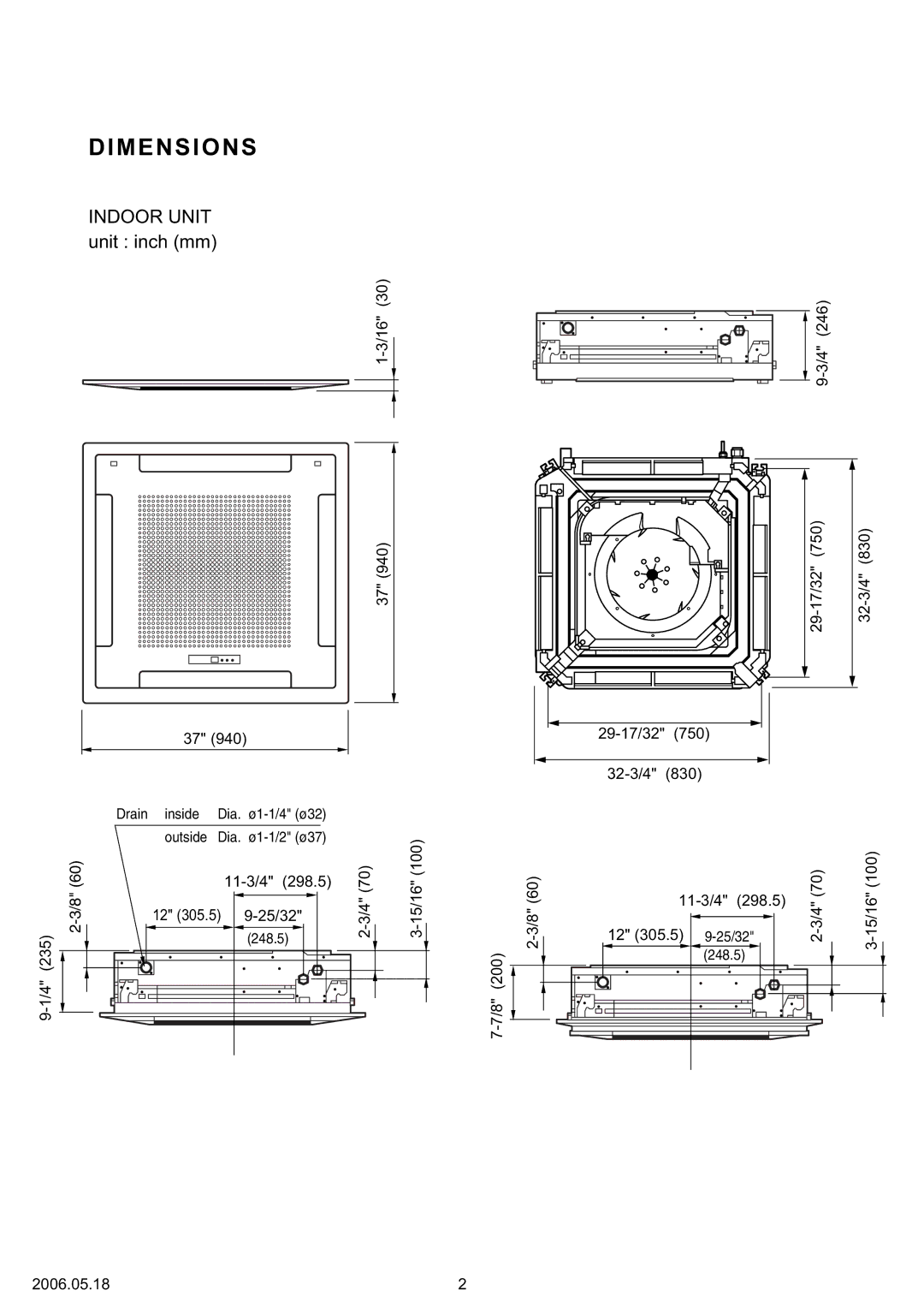 Friedrich MC24Y3F, MR24UY3F specifications Dimensions, Indoor Unit unit inch mm 