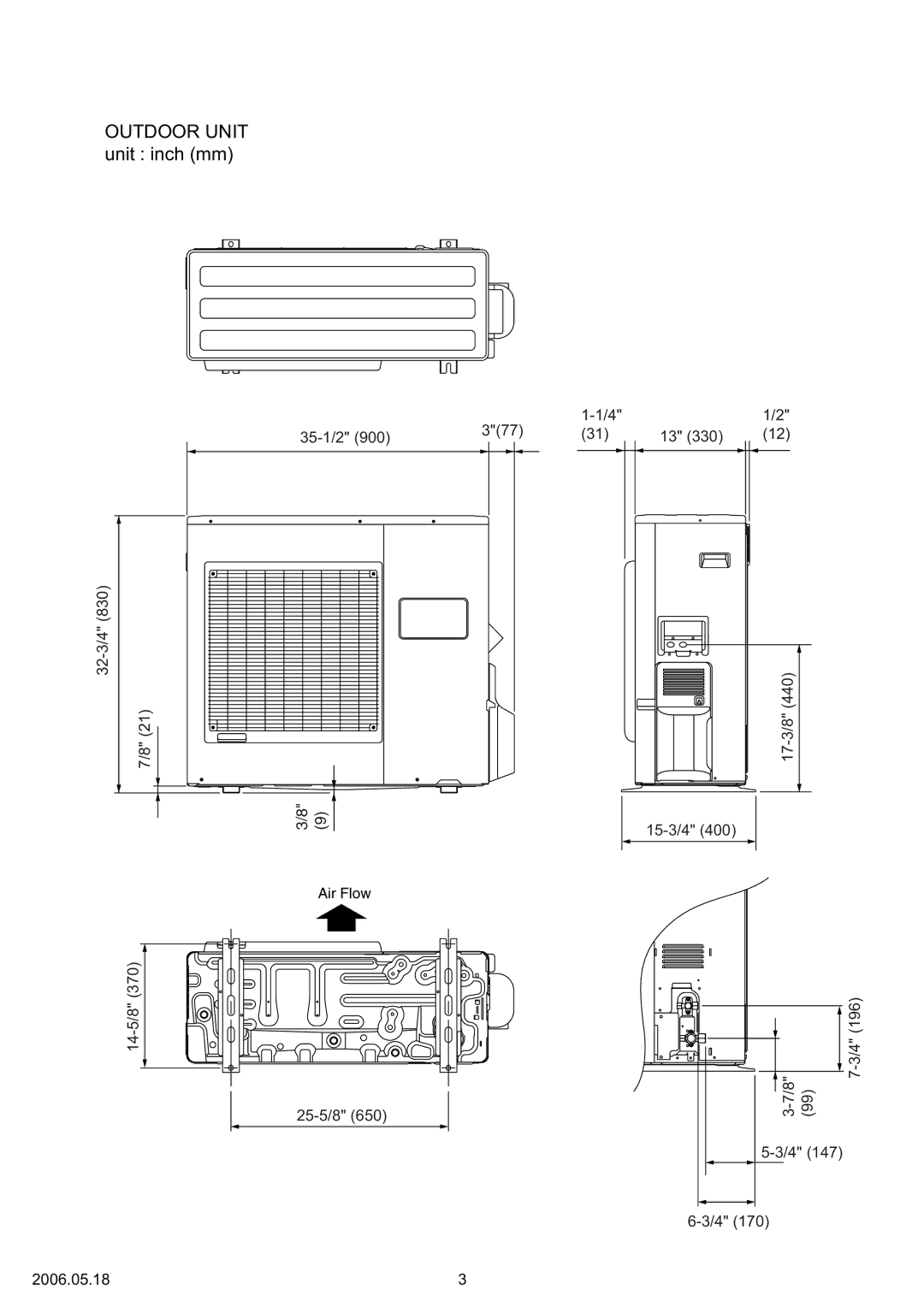 Friedrich MR24UY3F, MC24Y3F specifications Outdoor Unit unit inch mm 