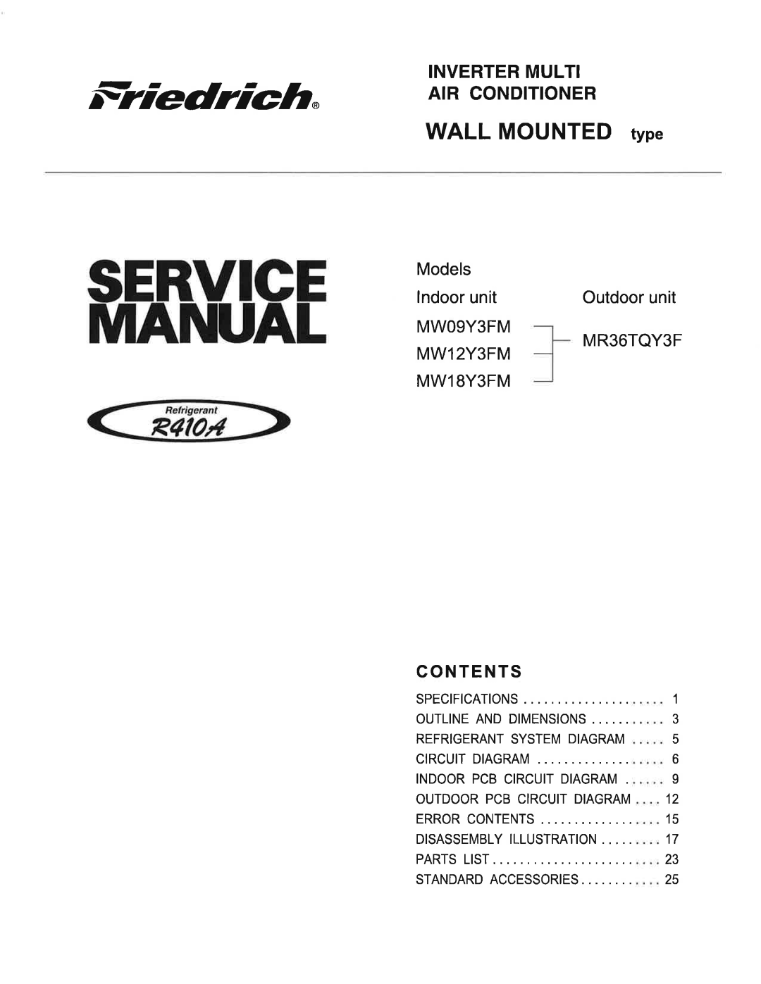 Friedrich MR36TQY3F manual 