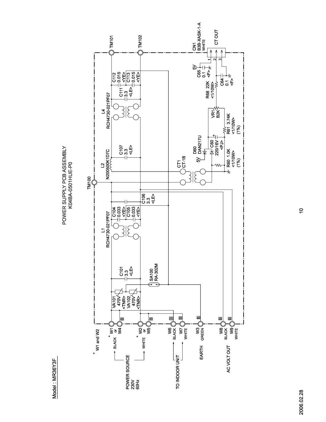 Friedrich MS36Y3F specifications Model MR36Y3F, POWER SUPPLY PCB ASSEMBLY K04BA-0501HUE-P0, 2006.02.28 