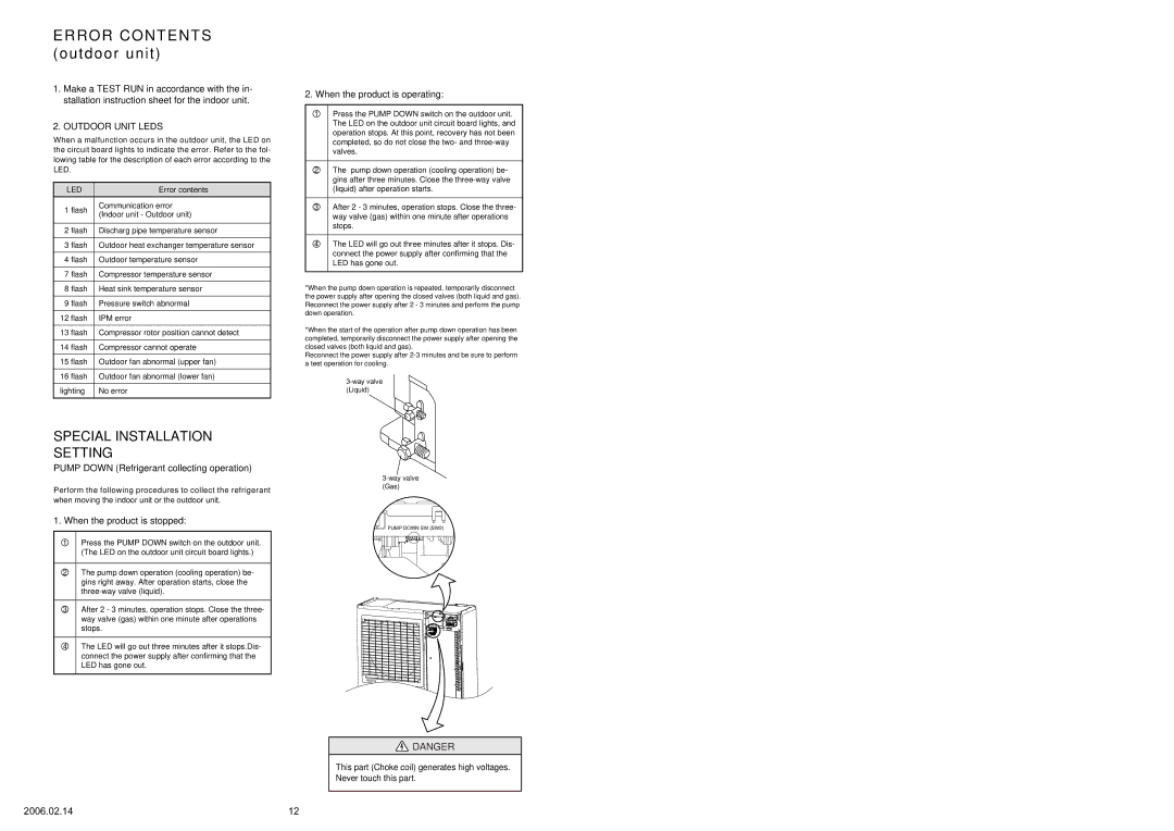 Friedrich MS24Y3F specifications Error Contents outdoor unit 