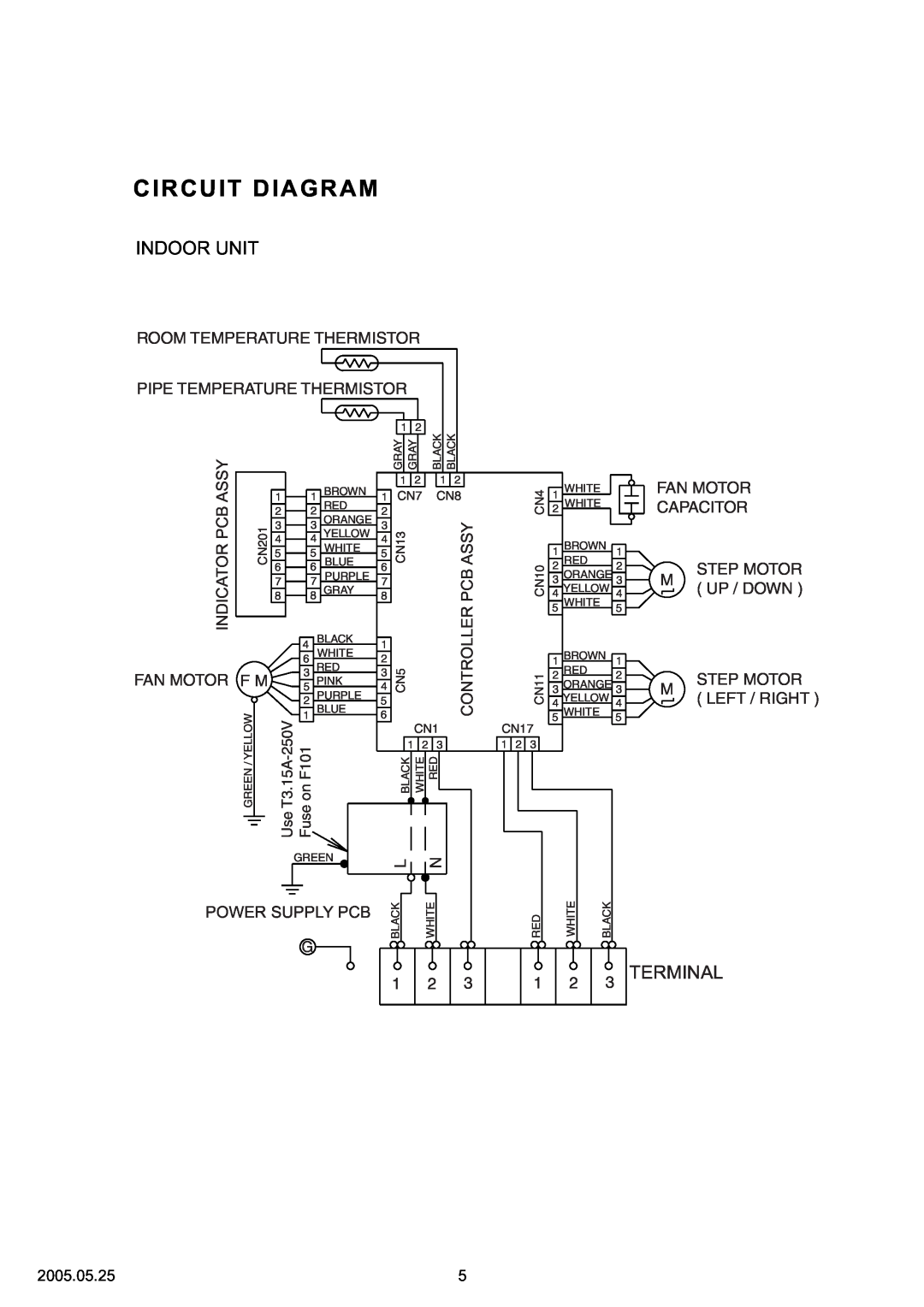 Friedrich MS24Y3F specifications Circuit Diagram, Indoor Unit, Terminal, Assy, Controller, Power Supply Pcb 