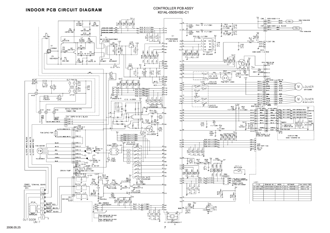 Friedrich MS24Y3F specifications Indoor Pcb Circuit Diagram, CONTROLLER PCB ASSY K01AL-050SHSE-C1, 2006.05.25 