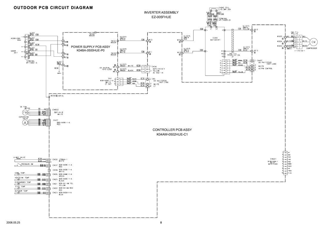 Friedrich MS24Y3F Outdoor Pcb Circuit Diagram, INVERTER ASSEMBLY EZ-005FHUE, CONTROLLER PCB ASSY K04AW-0502HUE-C1 