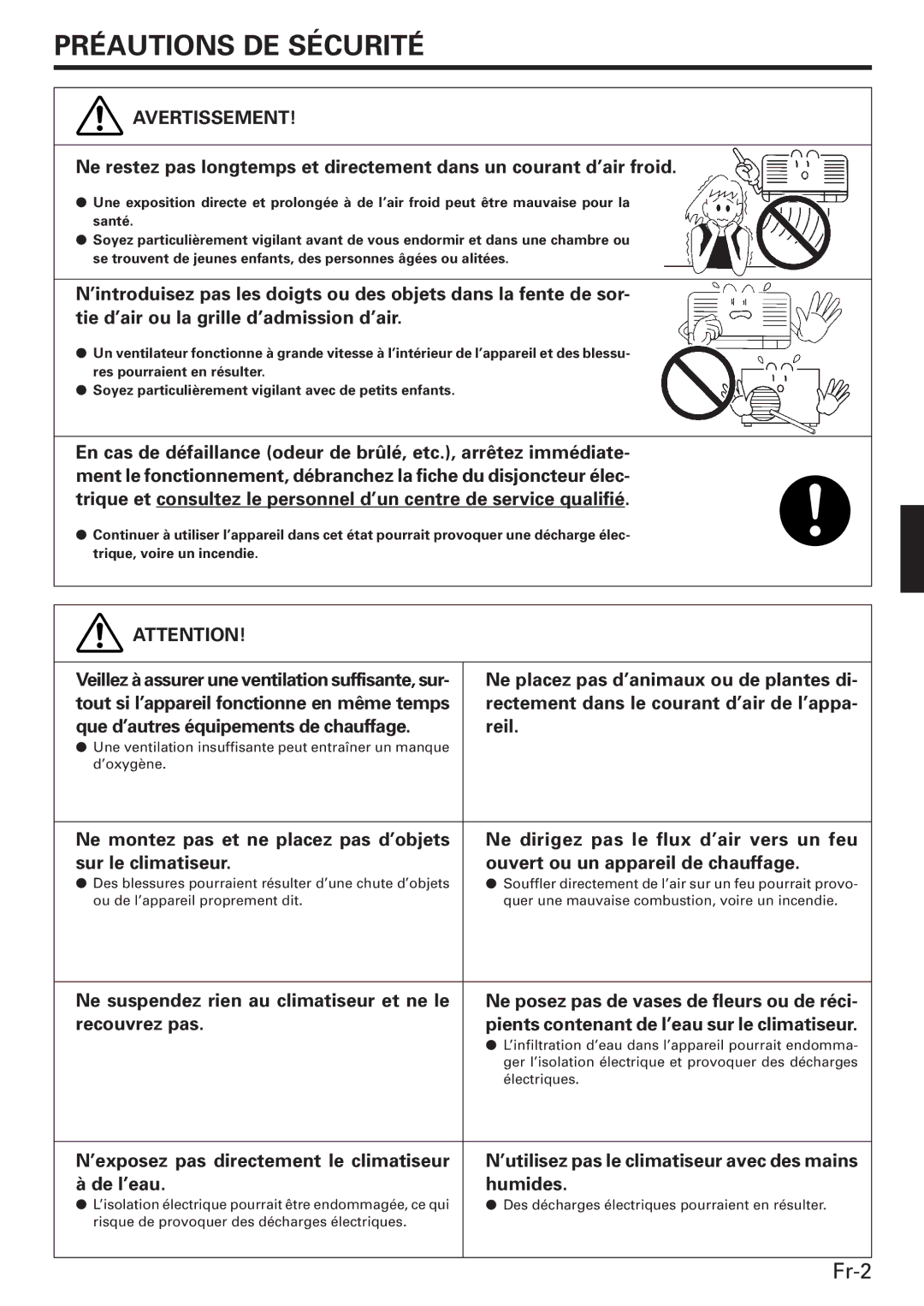 Friedrich MR18DC3E, MW09C3E, MW12C3E operation manual Preautions´ De Sécurite´ 