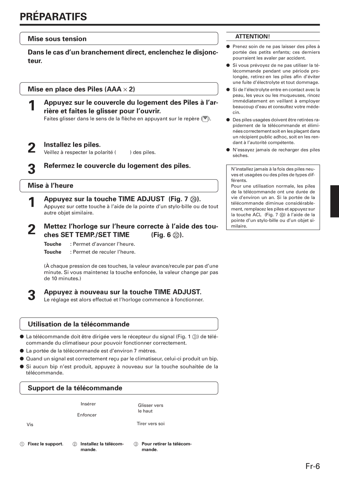 Friedrich MW09C3E, MW12C3E, MR18DC3E operation manual Préparatifs 