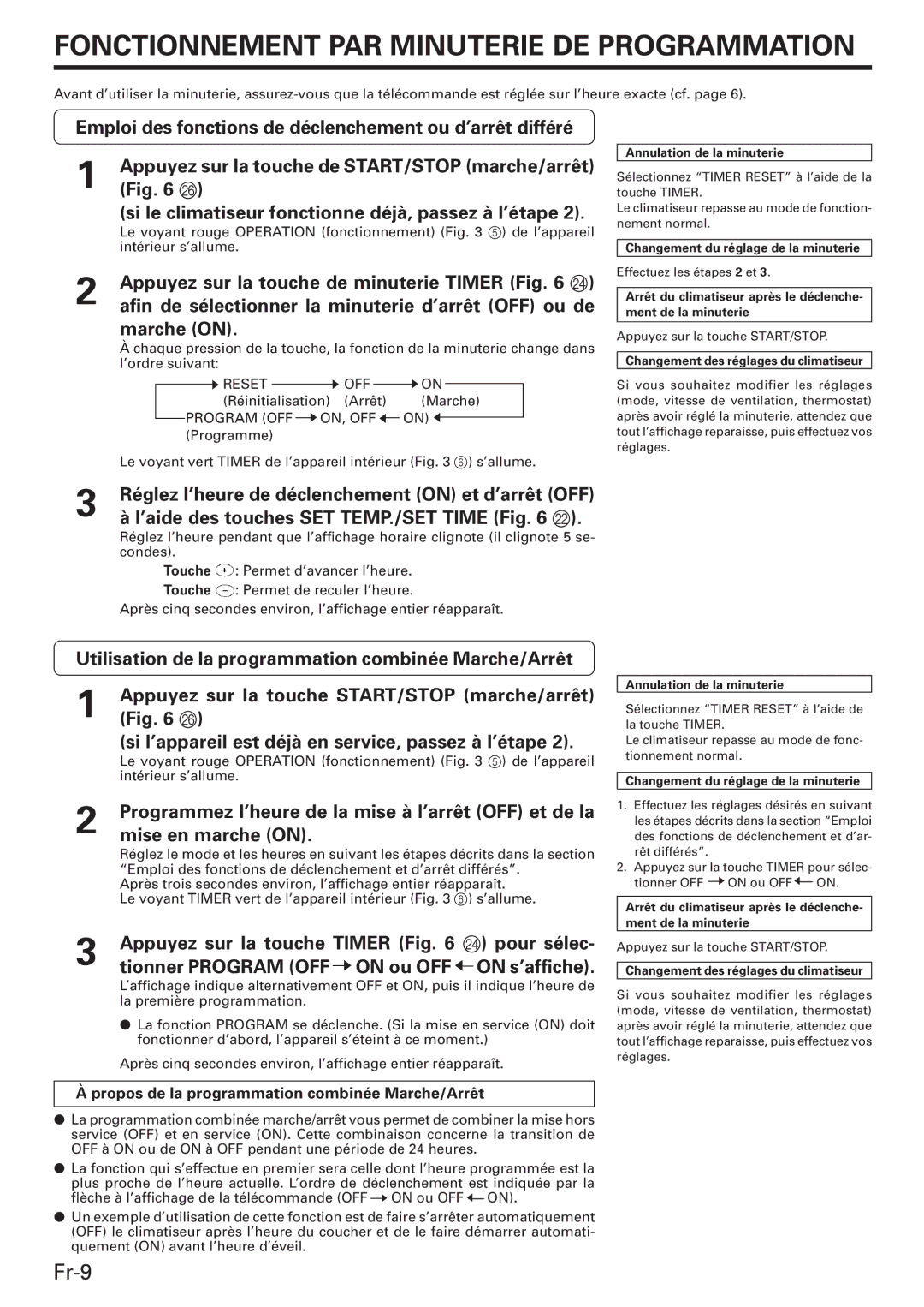 Friedrich MW09C3E, MW12C3E, MR18DC3E operation manual Fonctionnement PAR Minuterie DE Programmation 