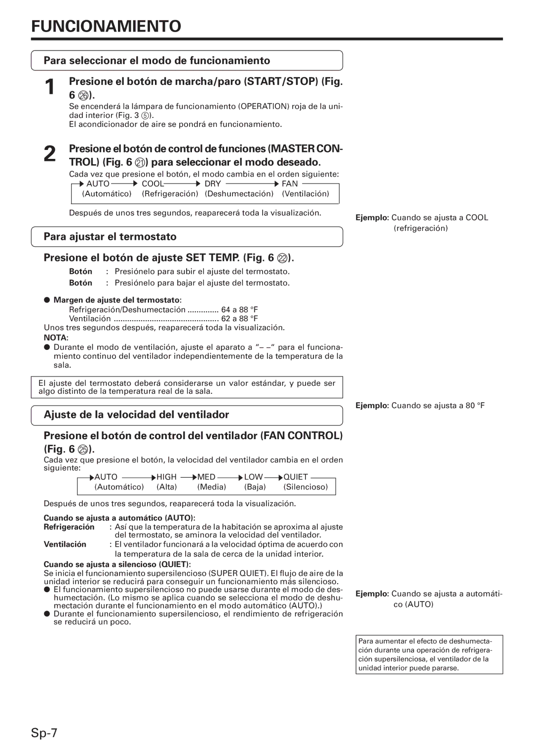 Friedrich MW12C3E Funcionamiento, Para seleccionar el modo de funcionamiento, Trol K para seleccionar el modo deseado 