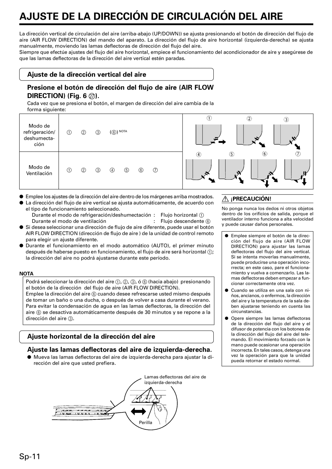 Friedrich MR18DC3E, MW09C3E, MW12C3E operation manual Ajuste DE LA Dirección DE Circulación DEL Aire 