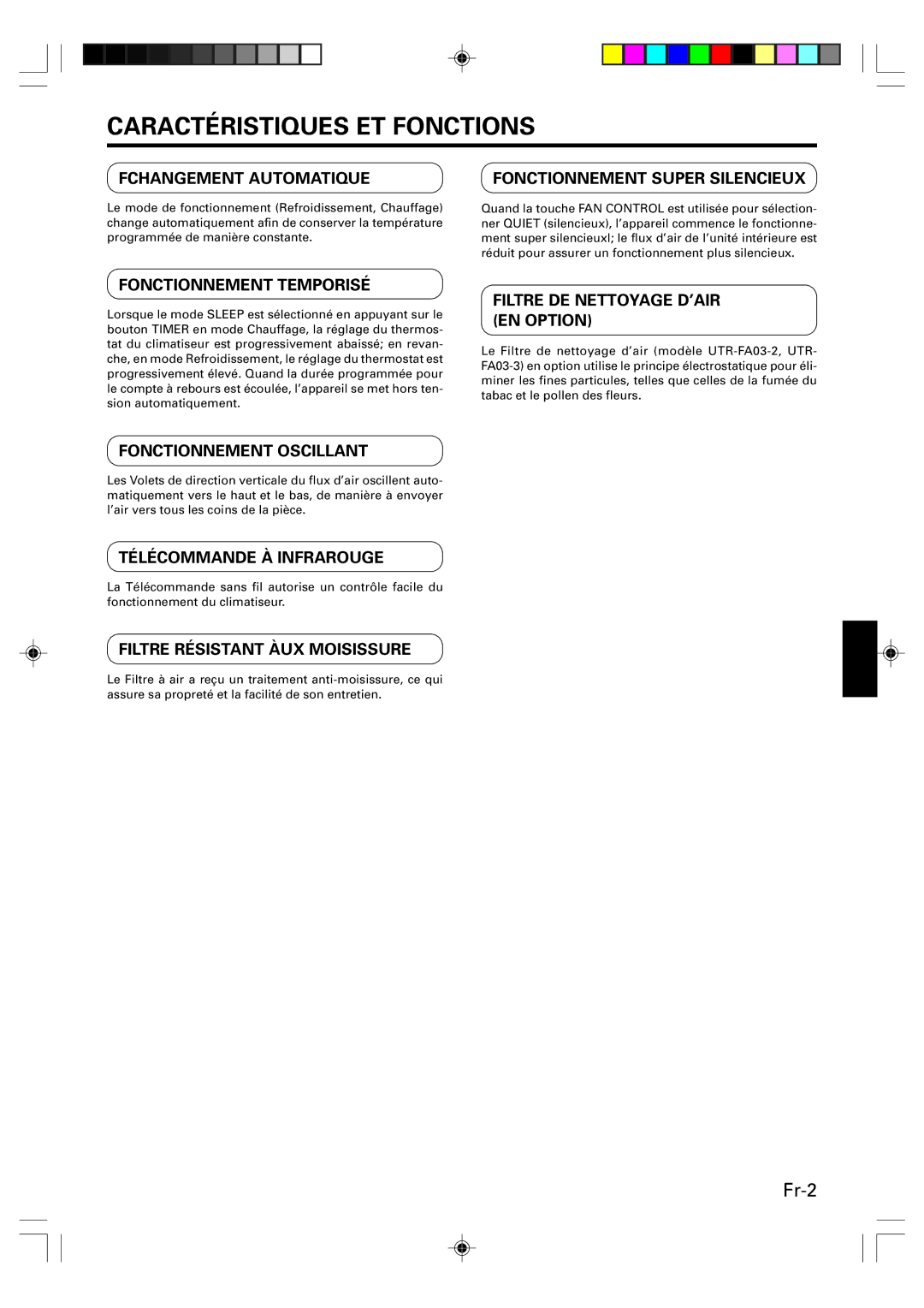 Friedrich MR09Y1F MR12Y1F, MW09Y1F, MW12Y1F operation manual Caractéristiques ET Fonctions, Fchangement Automatique 